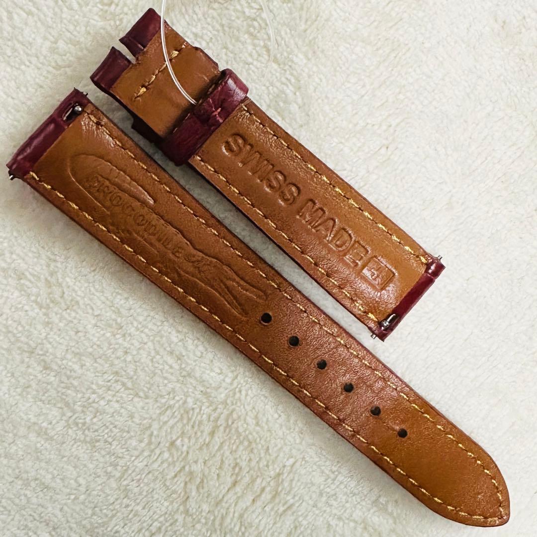 1045#18mm-16mmボルドー★本物クロコダイルレザーベルト★スイス製