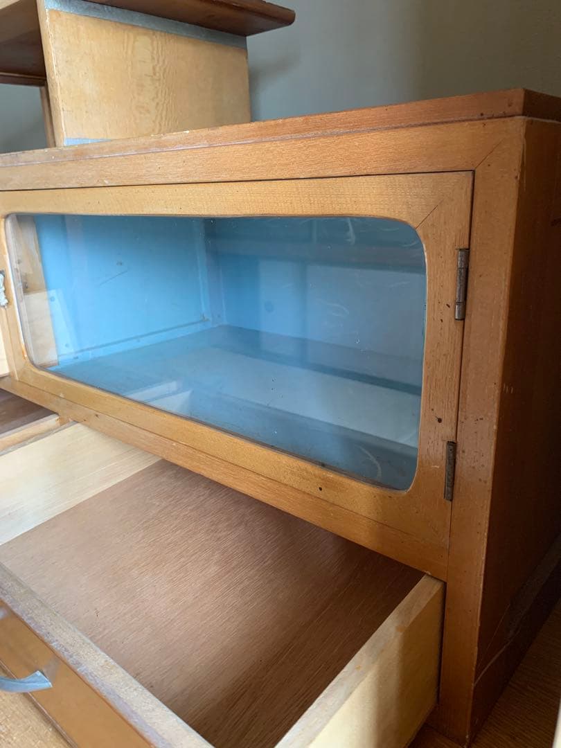 木製収納ラック ガラス扉付き レトロ収納