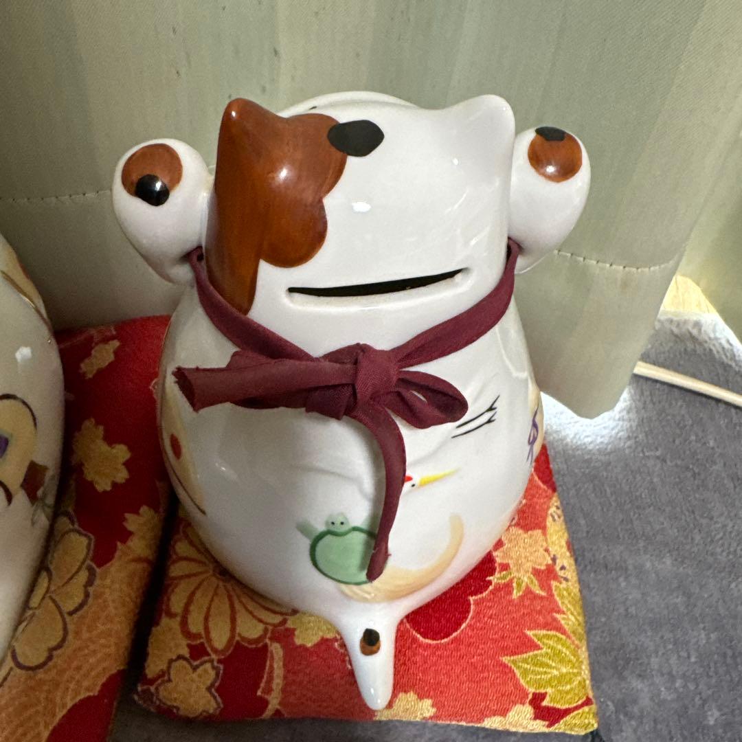 ④猫舎道楽堂　ねこや　招き猫　鈴付き　茶色　宝船　2個セット　貯金箱