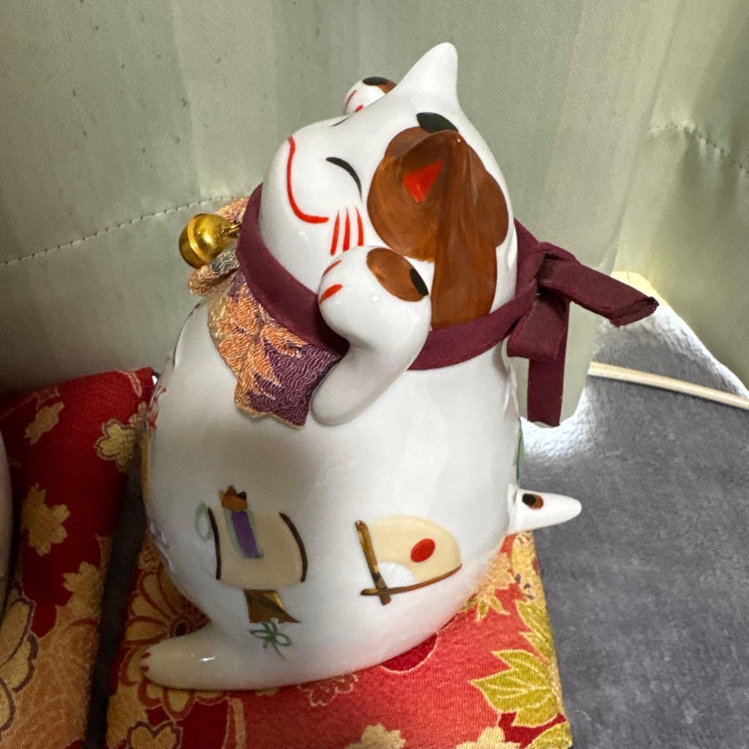 ④猫舎道楽堂　ねこや　招き猫　鈴付き　茶色　宝船　2個セット　貯金箱