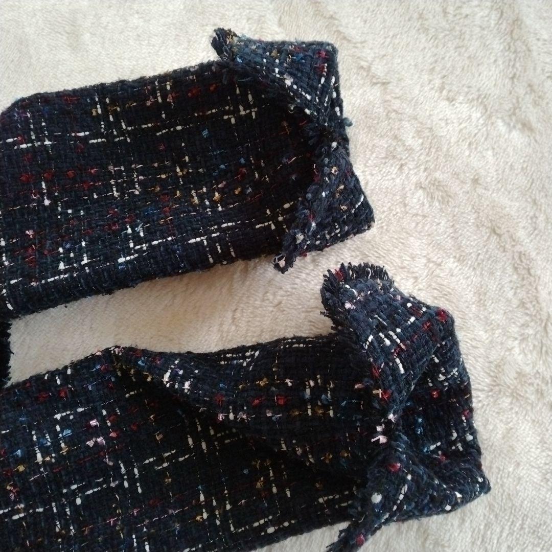 【セオリー】サイズ 2 マルチ ツイード ノーカラー ジャケット フリンジ 紺