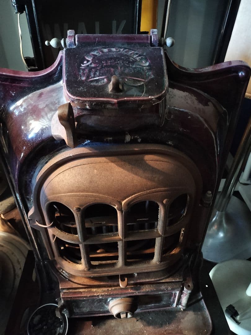 フランスアンティークストーブ　暖炉　エナメル塗装　アンティーク　赤