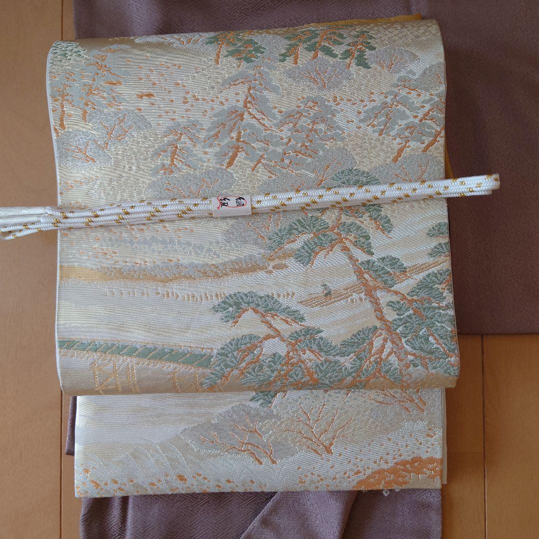 【お買い得品】訪問着　駒刺繍　絞り　流水花文　正絹　袷　唐織六通袋帯