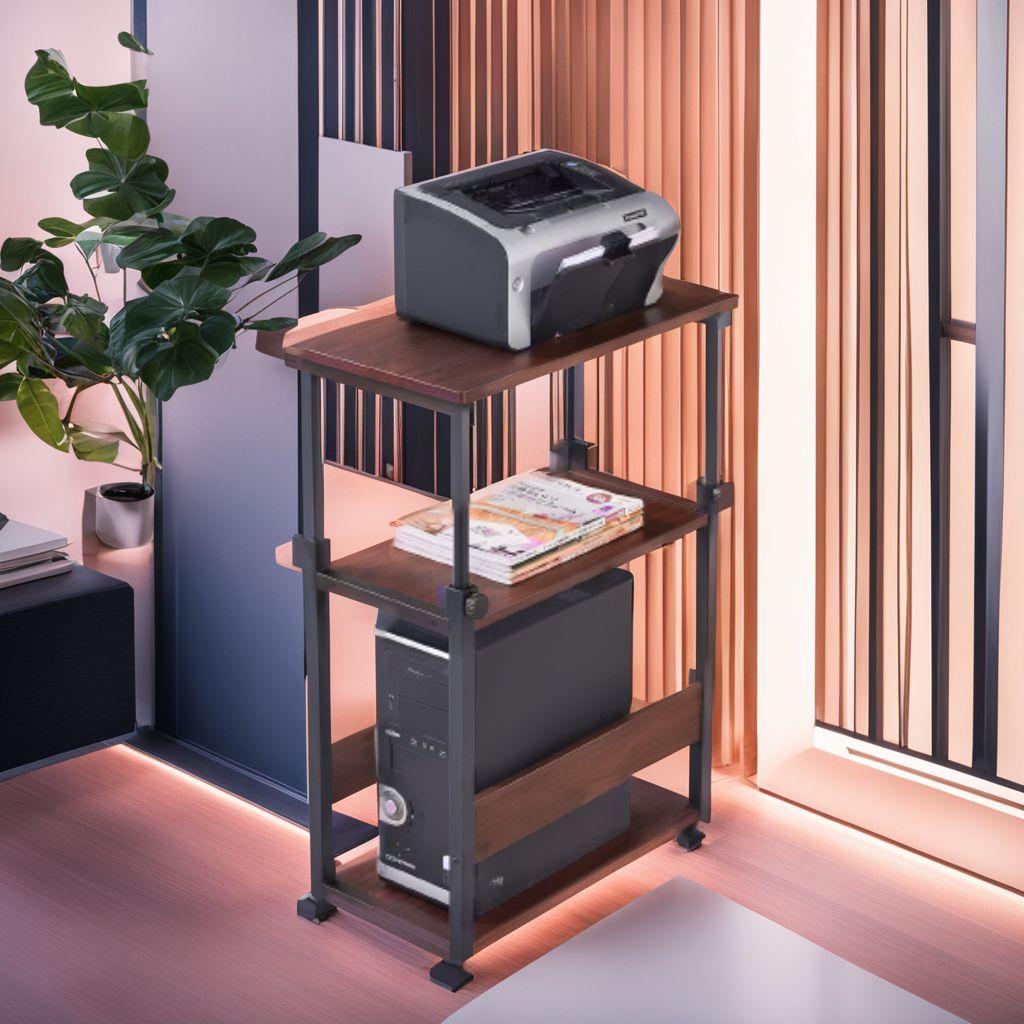 キャスター 自由な高さ調整 昇降式 茶 パソコンラック