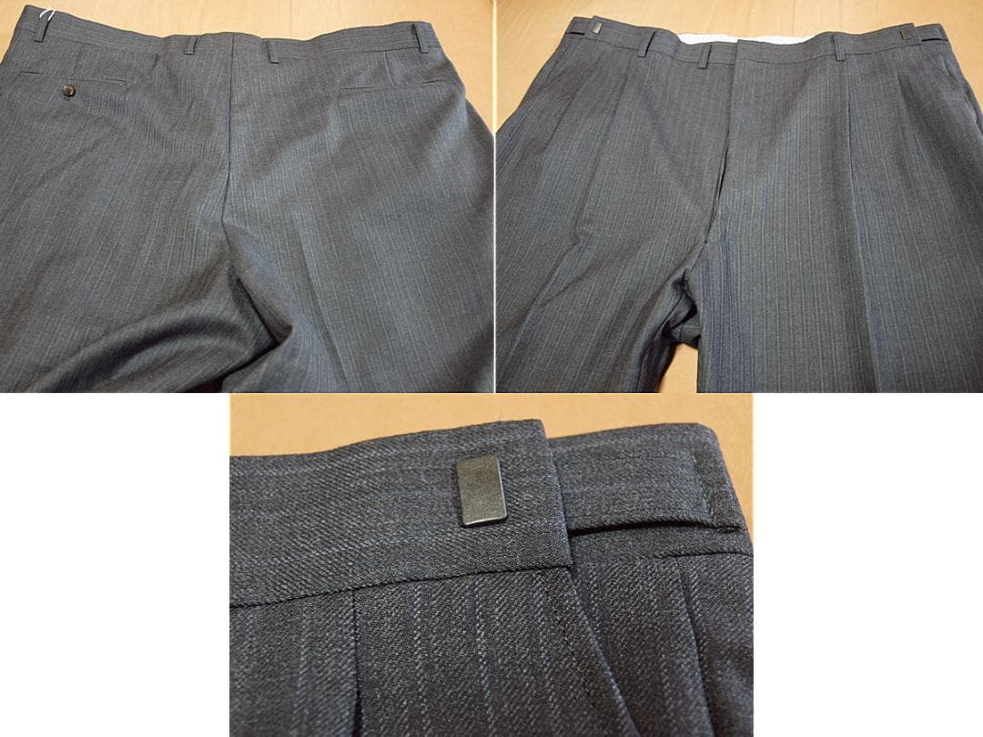 アジャスター付きＫ７サイズ ２ボタンスーツ秋冬物グレーxストライプ柄