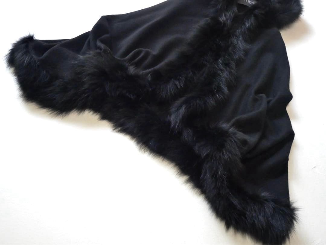 MOGA モガ ブルーFOX ウール×カシミヤ　ポンチョ ショール ブラック