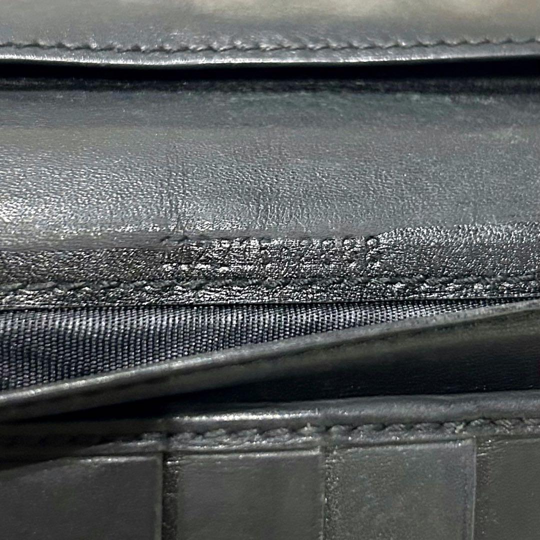 GUCCI グッチ 長財布 黒 GG ロゴプレート シマ レザー ブラック 美品