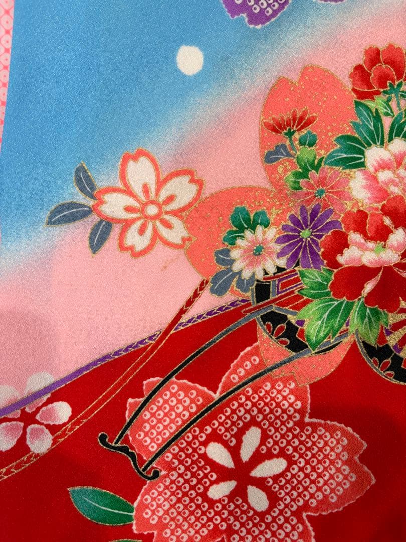 七五三 3歳 女の子 花柄刺繍着物 花車 長襦袢刺繍半衿付き