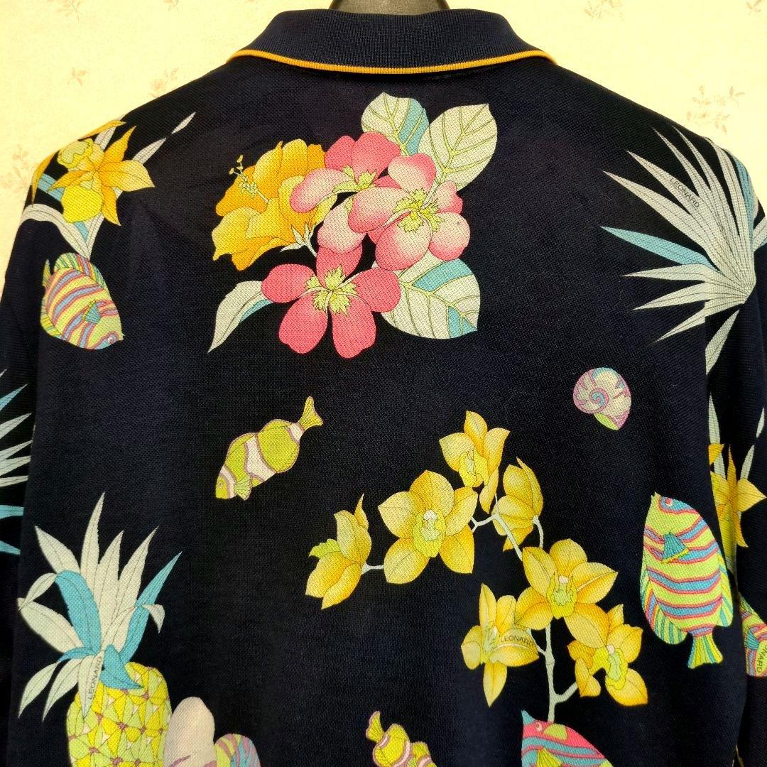 REONARD SPORT レオナール　熱帯魚とシンビジューム 長袖ポロシャツ