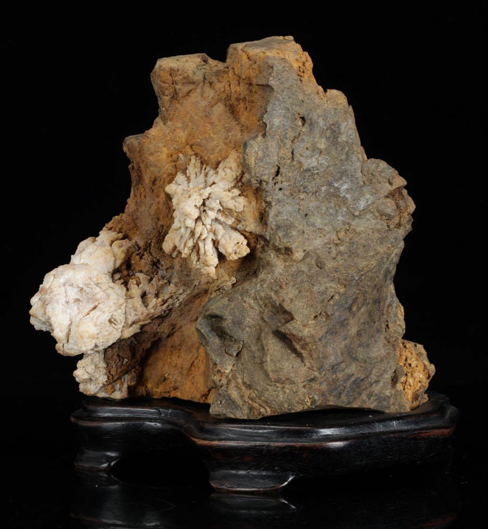 は*よ様 根尾川 菊花石 白菊 紋石 台座 共箱付 1.2kg 鑑賞石 原石 盆