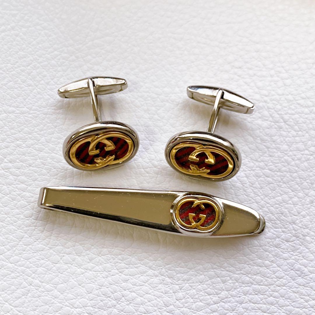 美品 オールドグッチ カフスボタン ネクタイピンセット ヴィンテージ シェリー