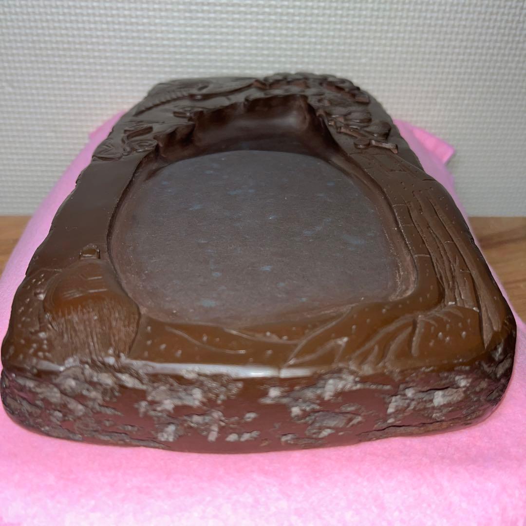 ⭕️赤間硯　曻進堂謹製　永久松鶴亀彫刻　美品　21cm超2kg超　大型　古硯