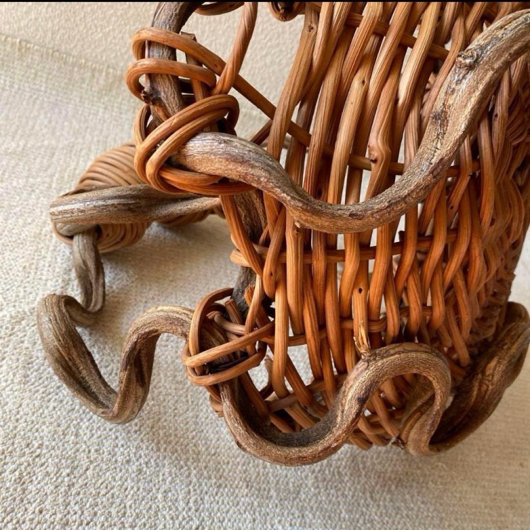 藤蔓 あけび 大籠 古籠 骨董 籠細工 ラタン 大型 フルーツバスケット パン籠
