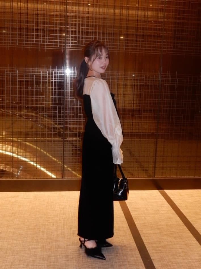 M オケージョン 配色シアーリボンベロアワンピース SALON by Chico