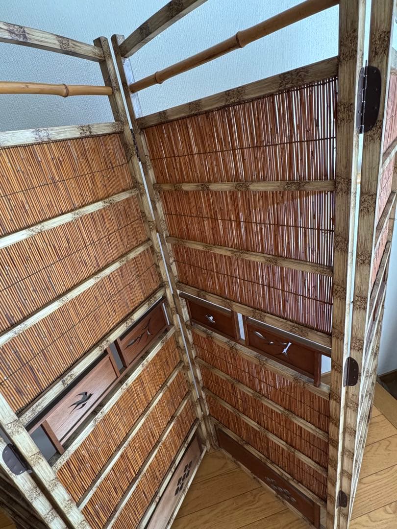 昭和レトロ 4連 衝立 パーテーション 透かし彫り 古道具
