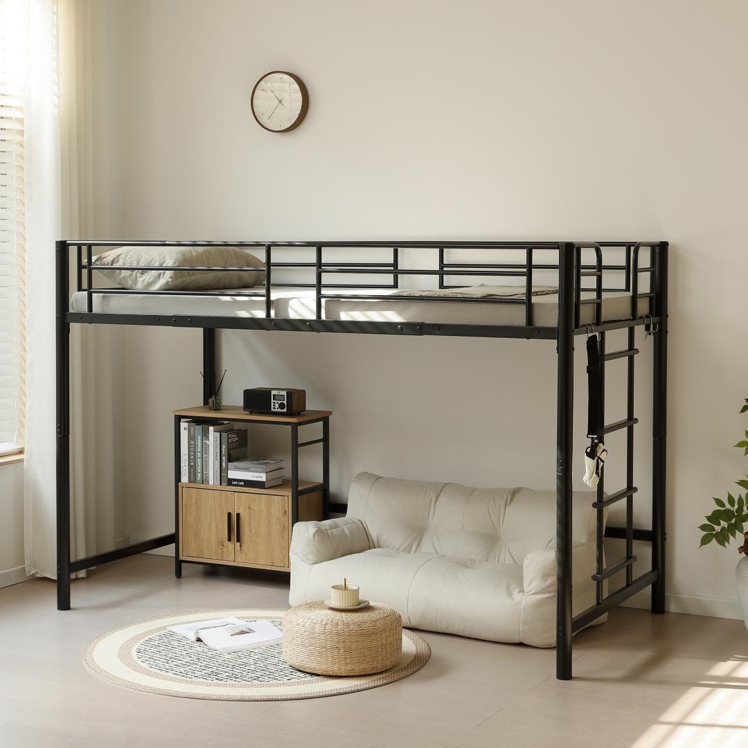 超人気！【高さ140cm】ロフトベッド 耐荷重150kg 一人暮らし　BLACK