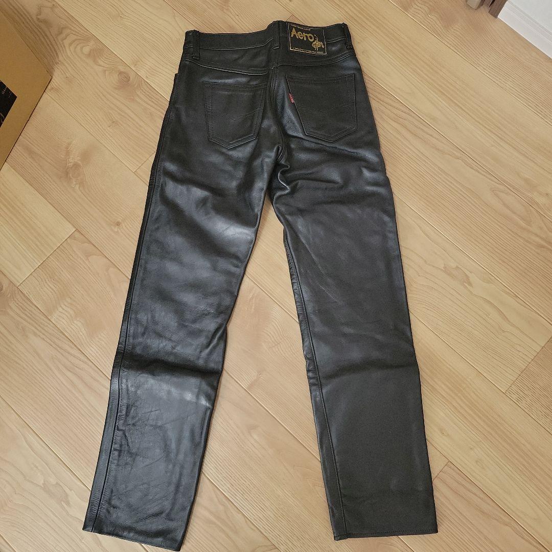 Aero エアロレザー ストレート　革パン 黒