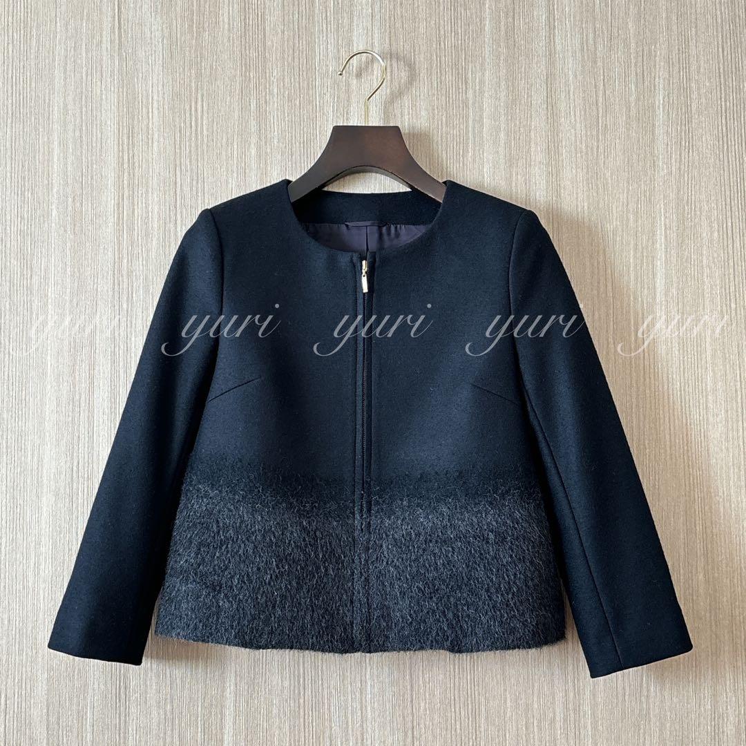 【1019】アナイ　アルパカシャギー切替ジャケット　黒　36　A