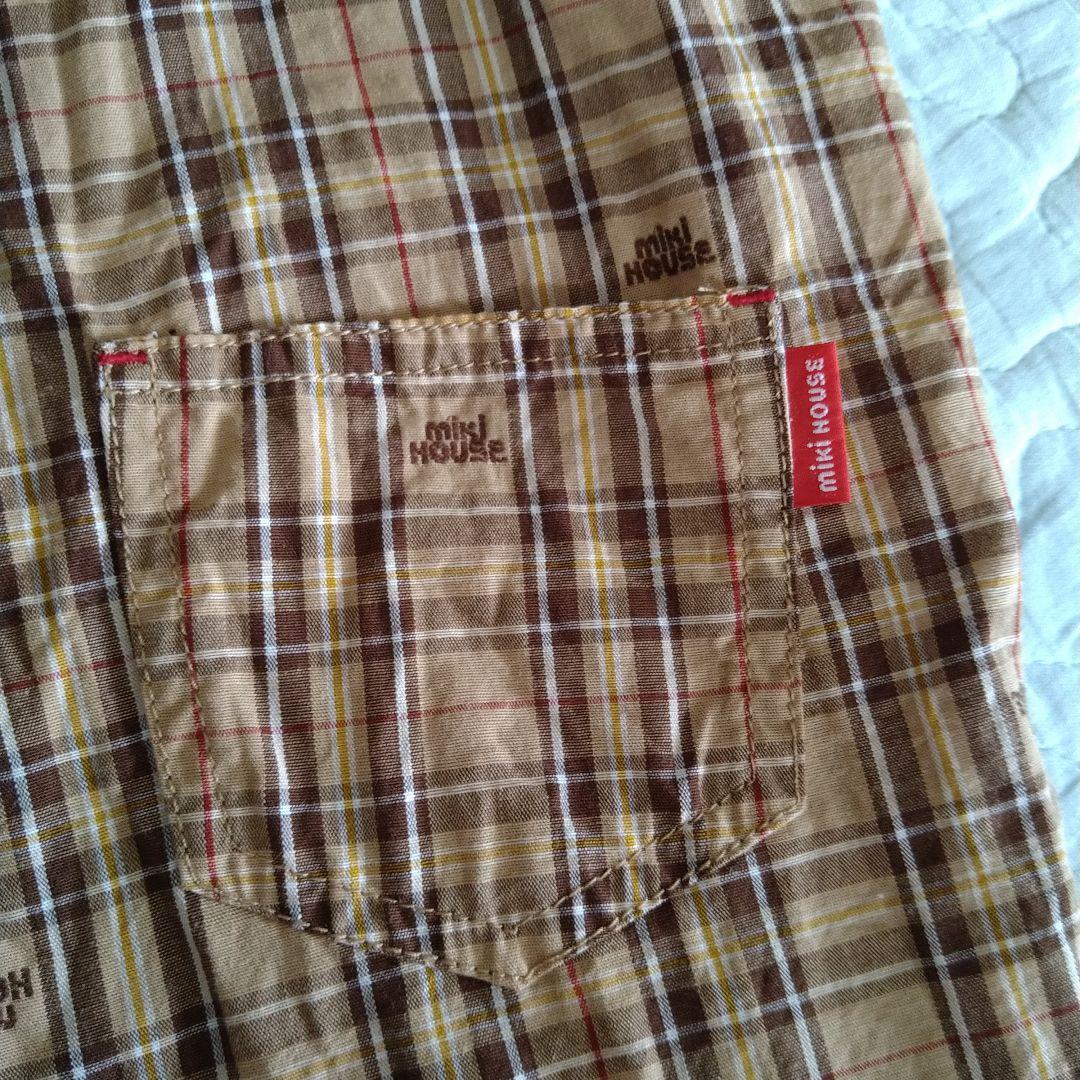 美品　ミキハウス　６分丈　オーバーオール　チェック　日本製　現行品　90 100
