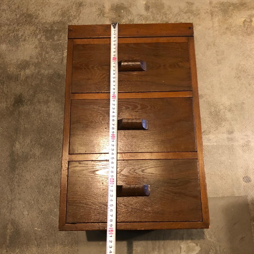 【アンティーク】　木製引き出し　ブラウン3段引き出し　脇机　サイドチェスト　棚