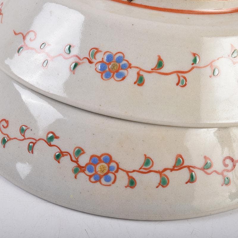 萬古焼　陶華園造　色絵　窓絵　山水人物花文　小皿　十客　共箱　M　R8897