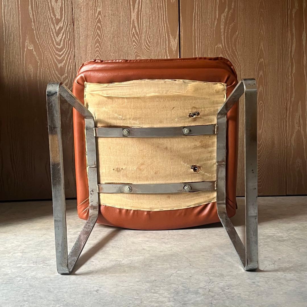 椅子 スタジオチェア 合成皮革 ステンレス ヴィンテージ オレンジブラウン