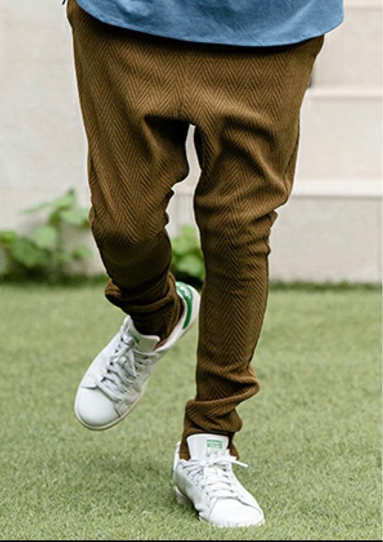 新品未使用　CAMBIO カンビオ【L】ヘリンボーン柄　サルエルパンツ　オリーブ