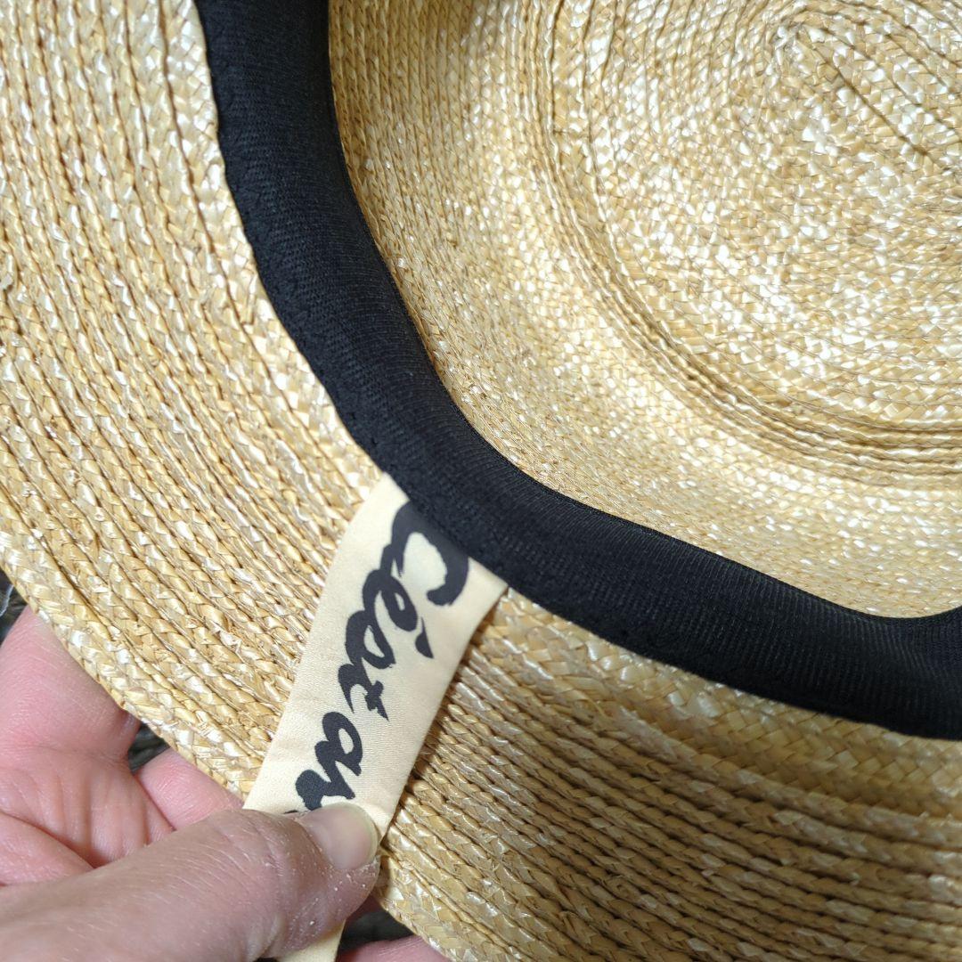 リボン付き麦わら帽子 ベージュ