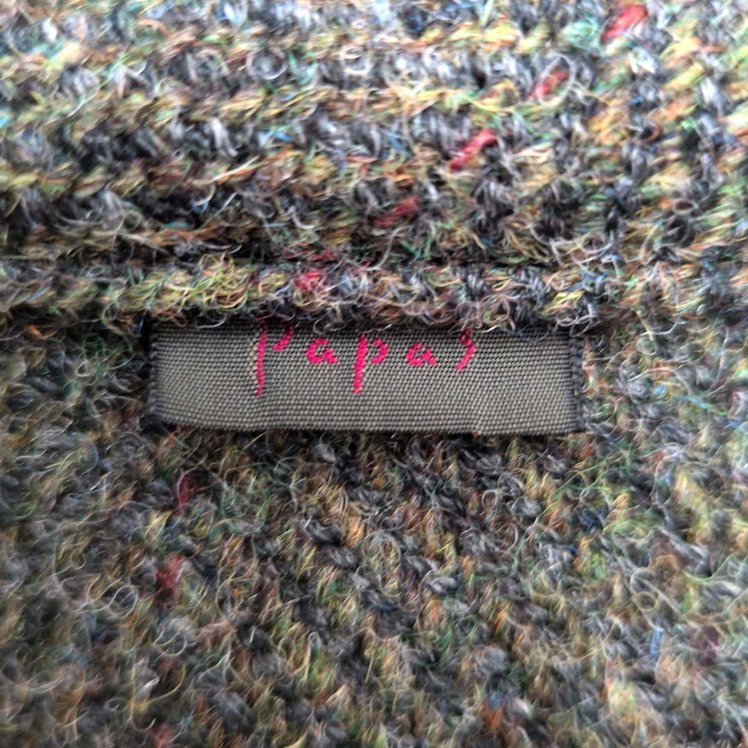 【未使用級 L】パパス　ハリスツイード　ハーフコート　裏ボア　レザーパイピング