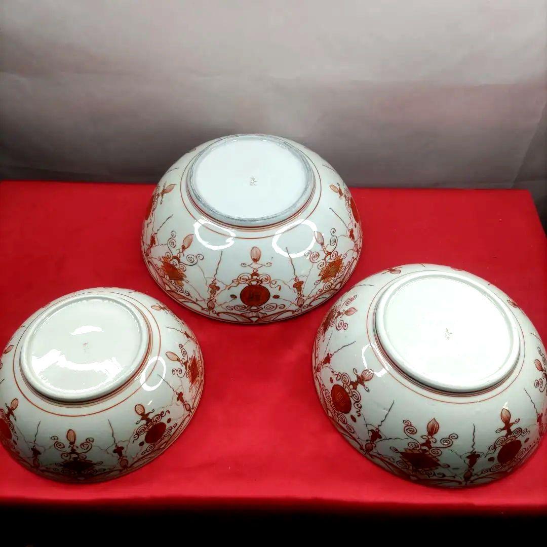 九谷焼　古九谷　金彩　赤絵　三ツ鉢　小鉢　中鉢　大鉢　骨董　希少　明治期