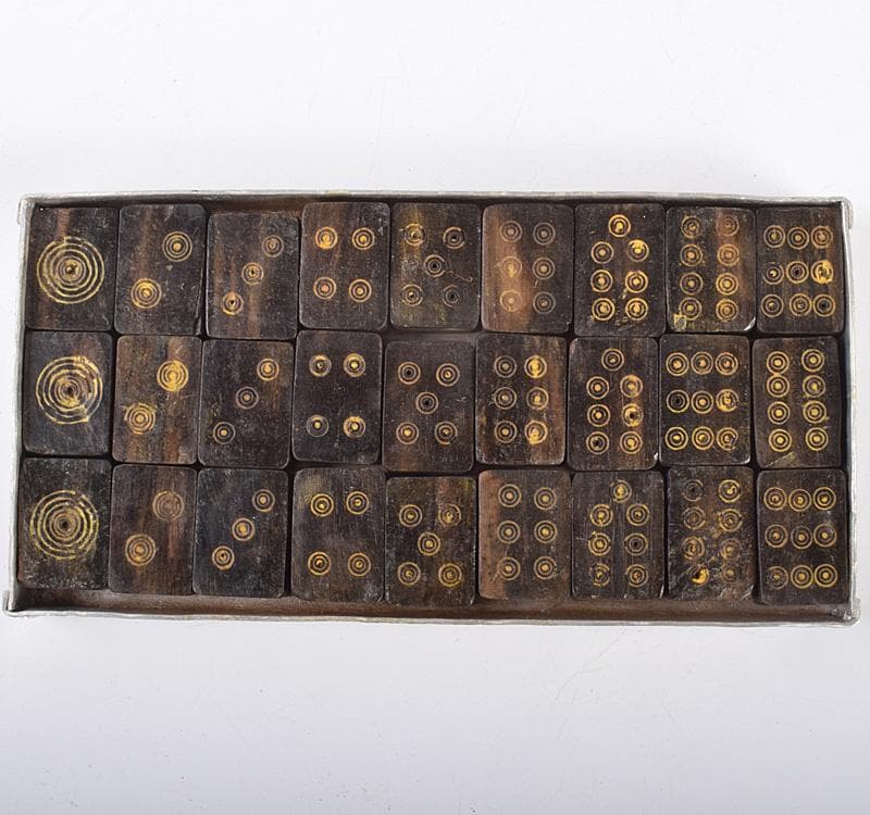 eyeknow74　中国　竹嵌縞黒檀牌背竹牌麻雀牌皮ケース付　M　8695