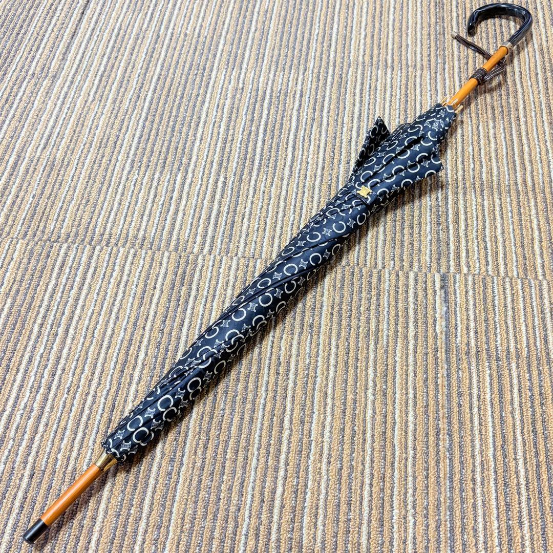 美品　CELINE セリーヌ　Cマカダム総柄シャドー　晴雨兼用長傘　ブラック