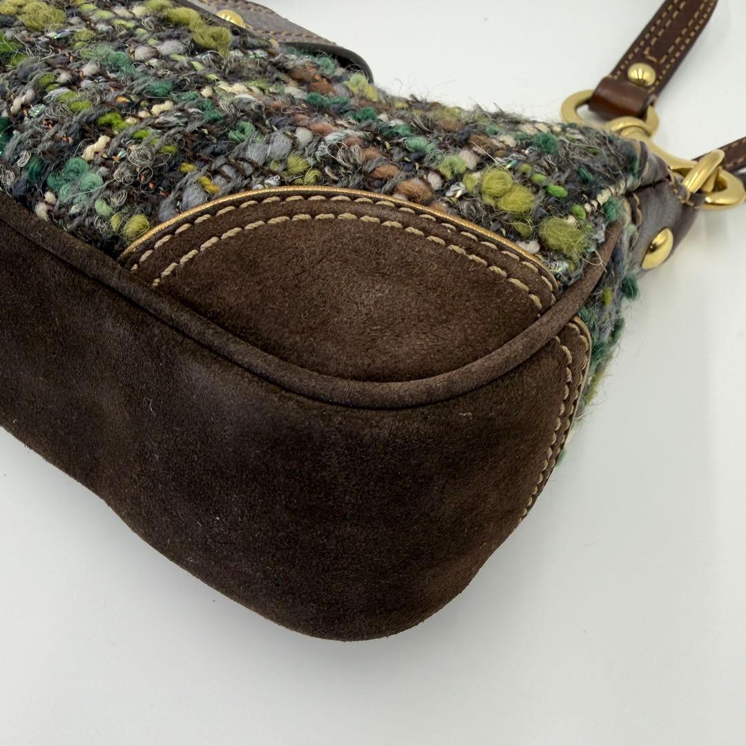 美品 COACH コーチ 8F15 ワンショルダー ツイード グリーン ソーホー