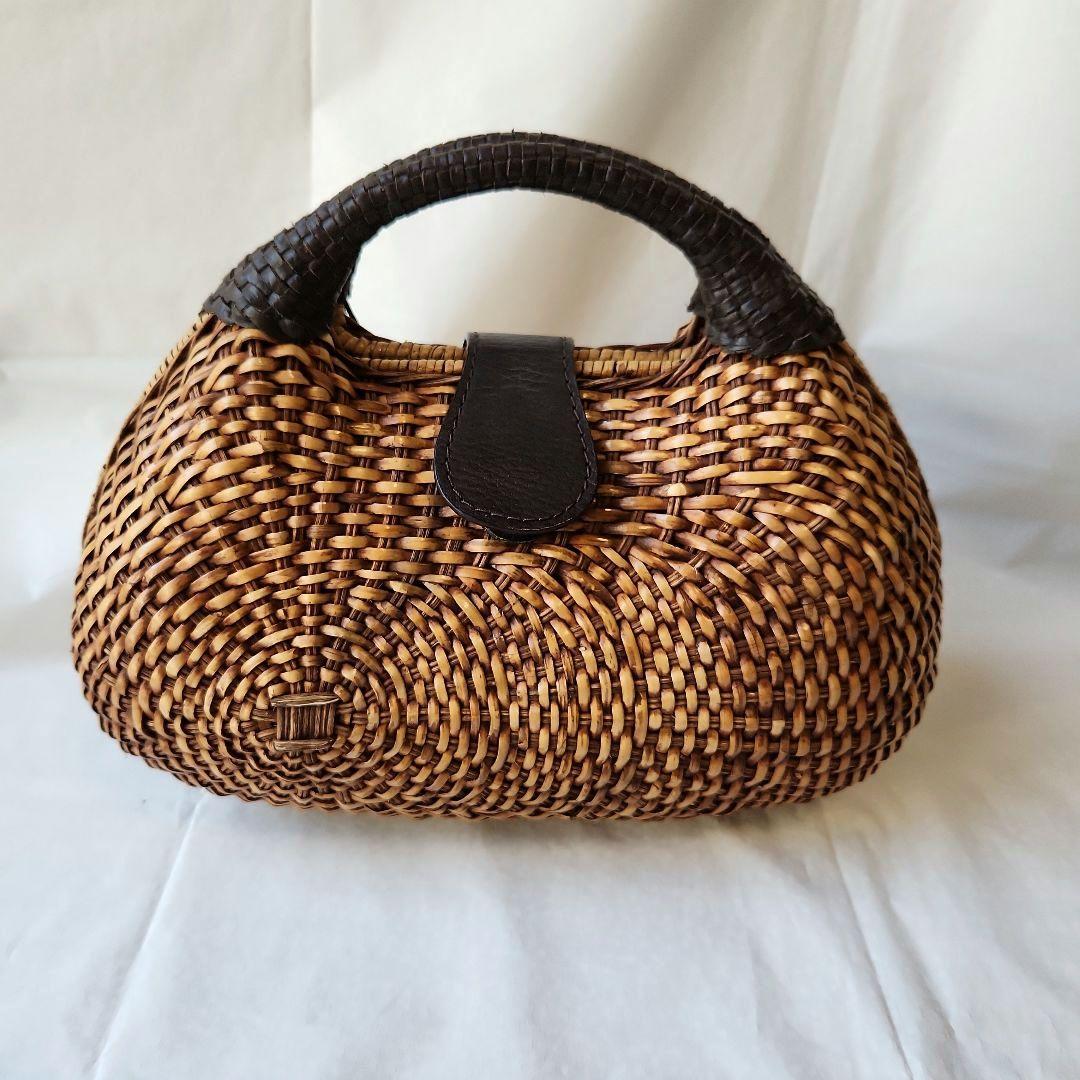 未使用　アテンペ　かごバッグ　ラタン　レザー