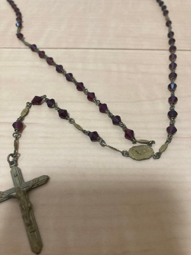テ*ア様 【アンティーク】金属製 十字架 イエス像 ロザリオ付き