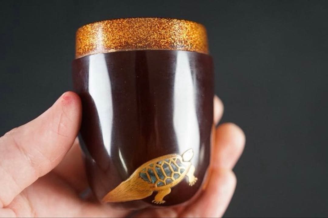 池之浦大起 作 寿老人 鶴亀金銀蒔絵 螺鈿細工 長棗 内梨地 共箱 茶道具