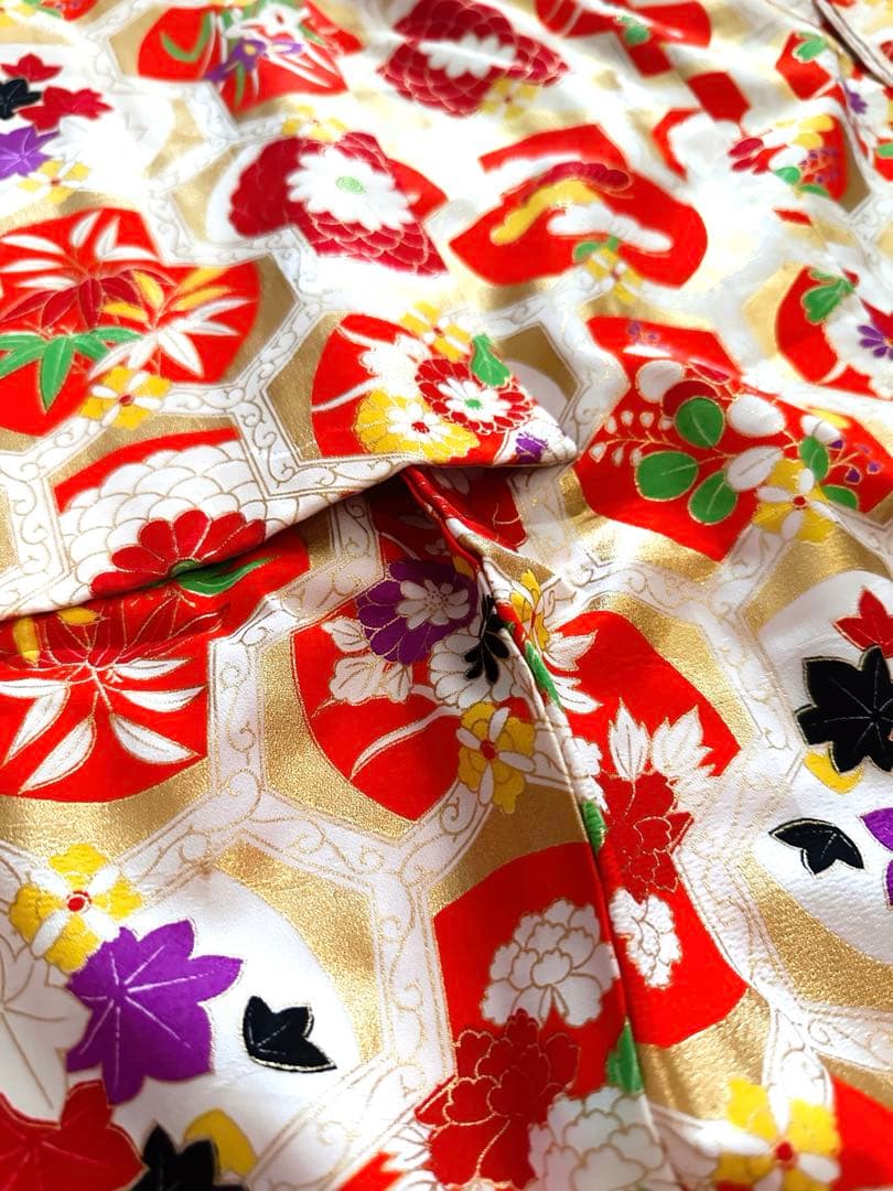 七五三 女の子 着物セット 3歳5歳 アンティーク 金彩入り レトロ柄 長襦袢付