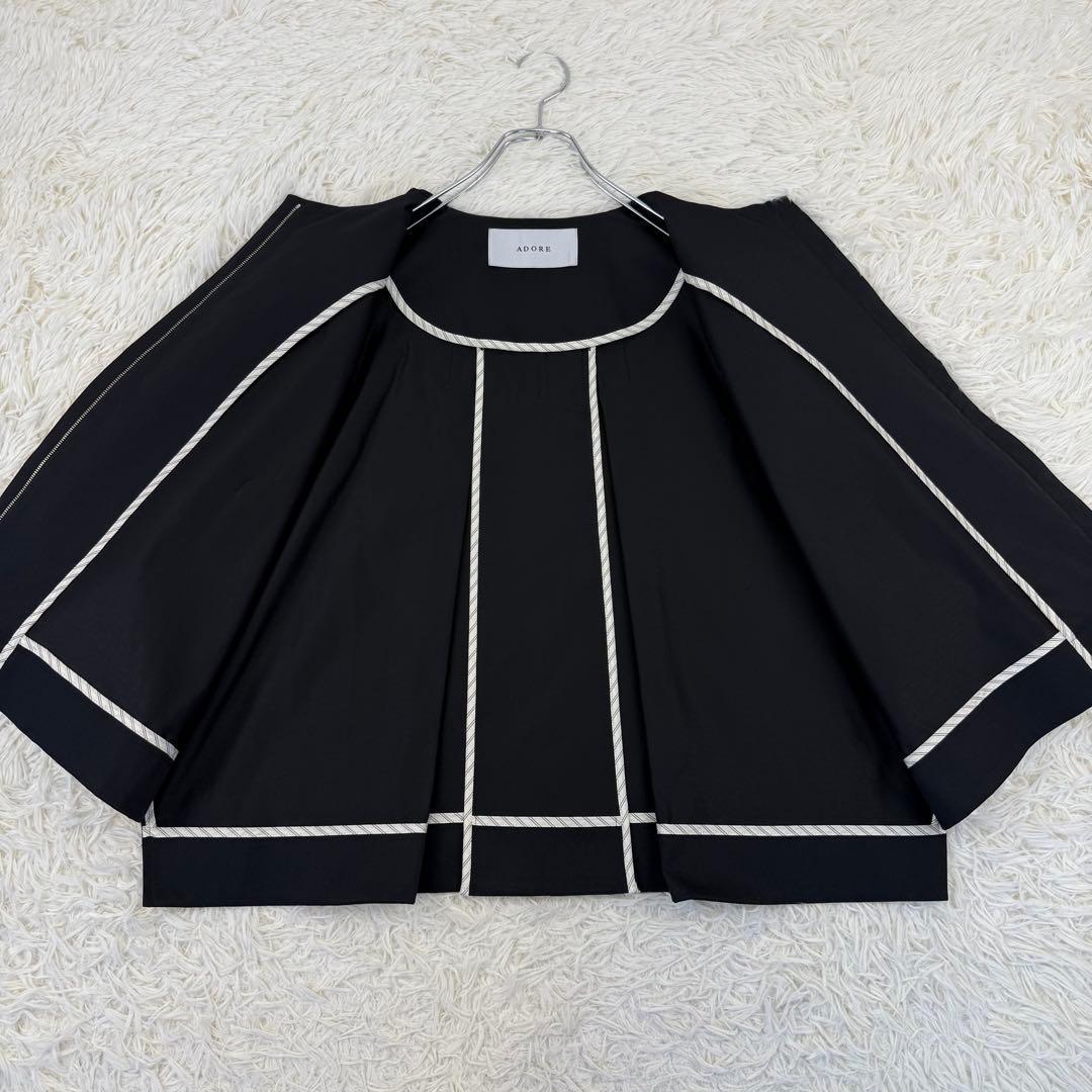 極美品 アドーア ドライタッチジョーゼットジャケット ノーカラー 黒 36 近年