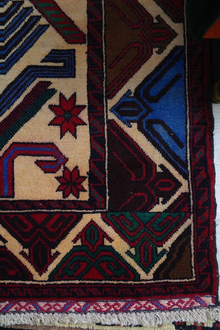 ヴィンテージラグ　トライバルラグ　バルーチ族　ウール(200×111cm)　茶