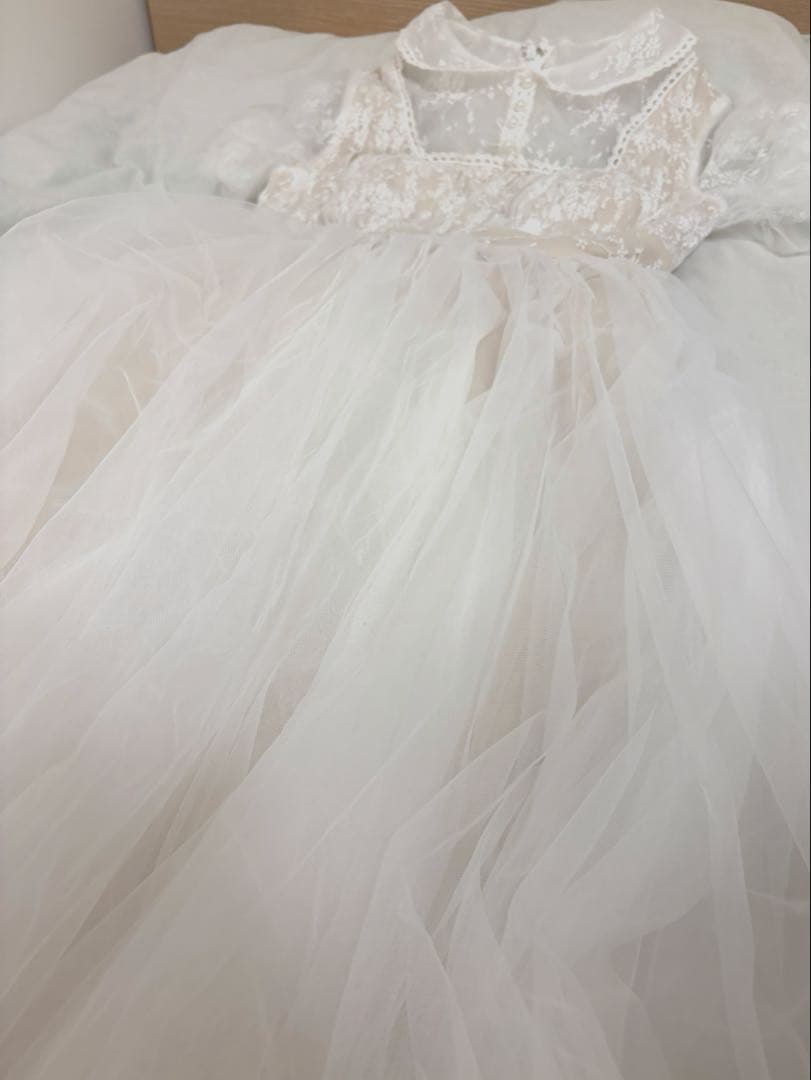 ウエディングドレス　パフスリーブ　レース　チュール　ドレスプロダクション