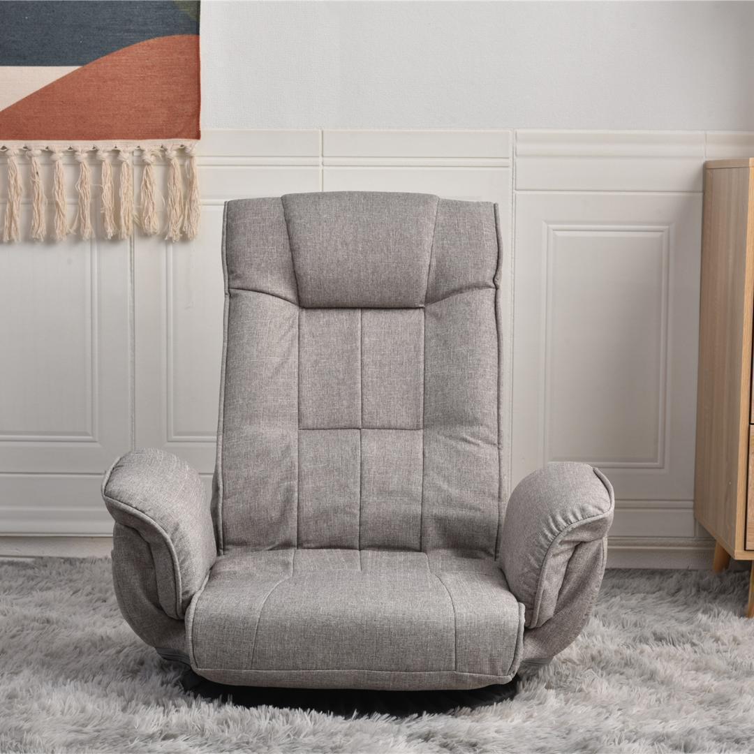 回転式座椅子 肘掛け ハイバック座いす リクライニング【ライトグレー】