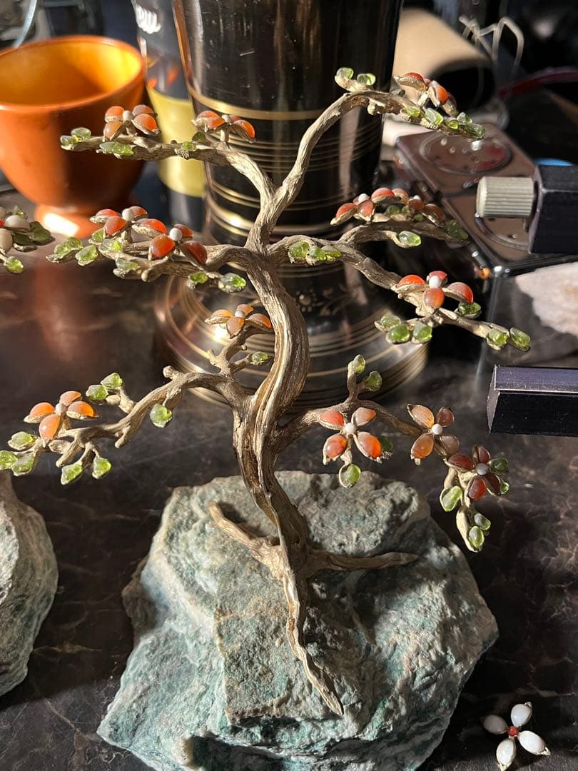 メル82601 盆栽宝石、石付き金盆栽宝石、真鍮盆栽、風水盆栽、宝石盆栽、