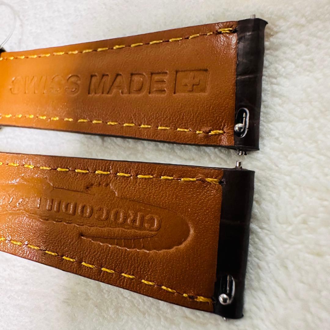 6009#20mm-16mmダークブラウン★本物クロコダイルベルト★スイス製