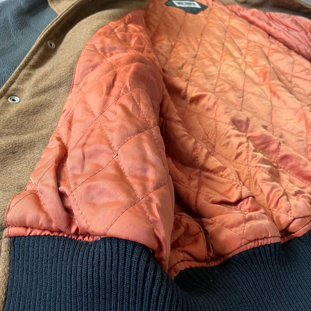 80-90's 牛革 袖・襟 レザーメルトンスタジャン 黒 茶