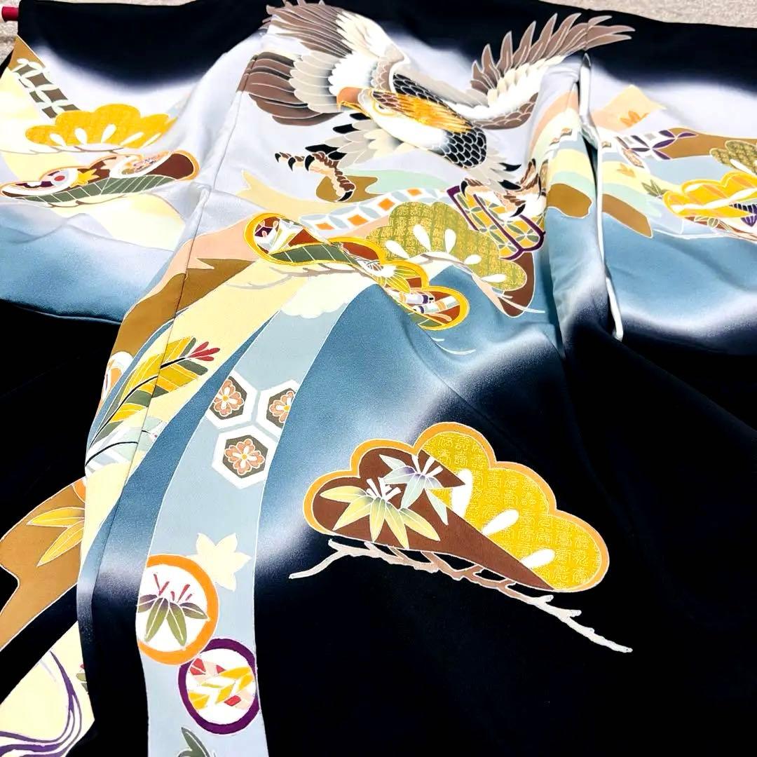 【新品】日本製 手書き 金駒刺繍 ぼかし染め 正絹 襦袢付 新品たとう紙付 黒