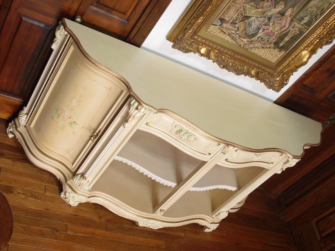 イタリア製 ロココ様式 サイドボード/キャビネット☆白家具 コンソール/飾り棚