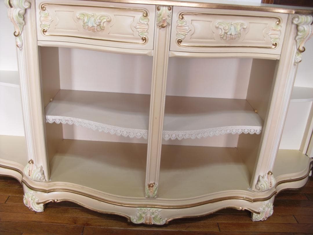 イタリア製 ロココ様式 サイドボード/キャビネット☆白家具 コンソール/飾り棚