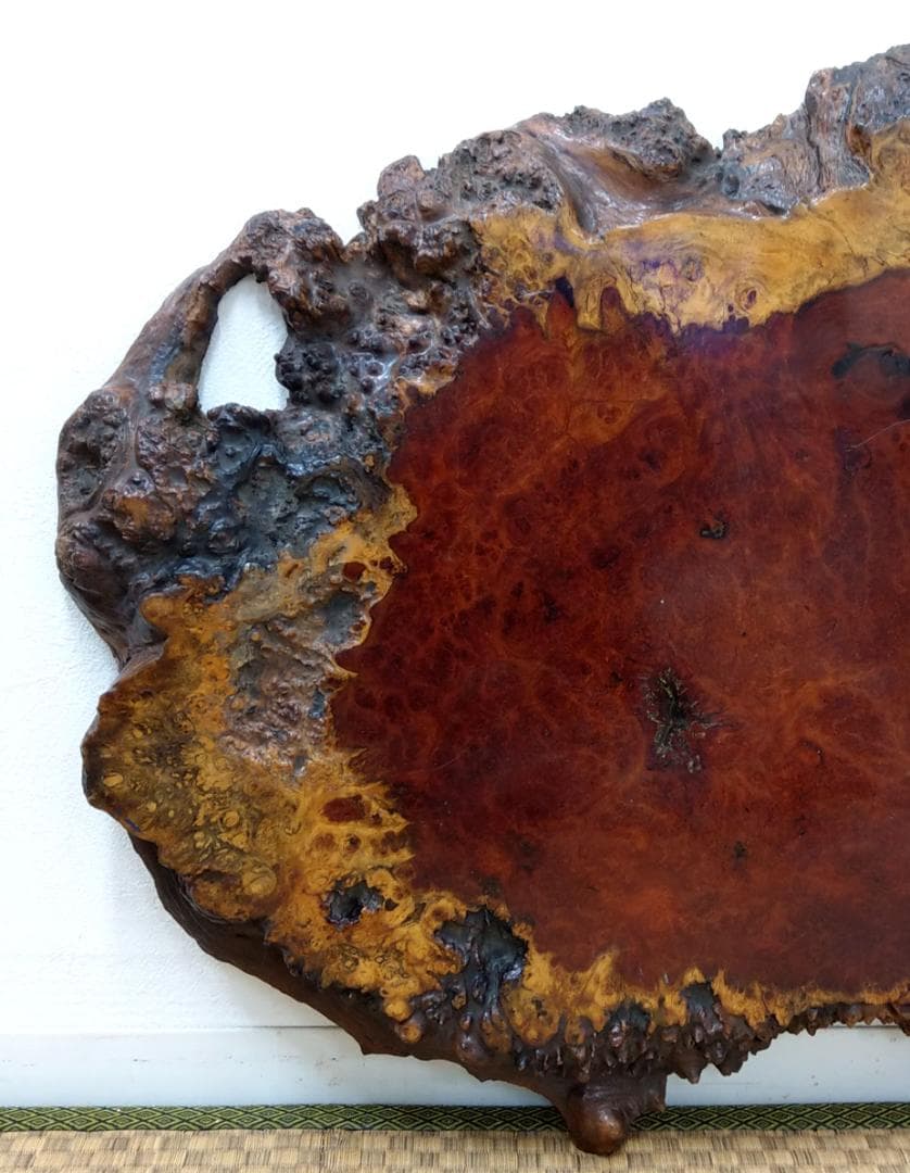 厚さ4.5cm 唐木 花梨 瘤木 輪切り 無垢 一枚板 玉杢 葡萄杢 花台