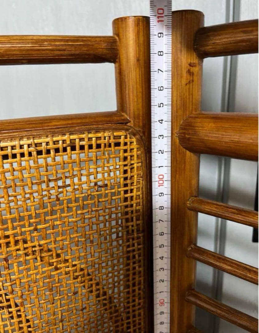 折りたたみパーテーション 昭和レトロ 間仕切り 和風 木製 衝立　ラタン　籐