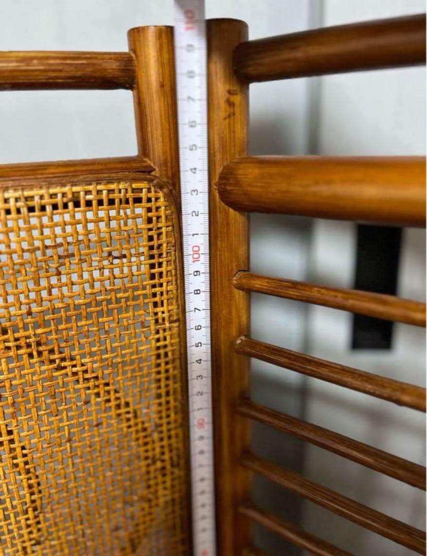 折りたたみパーテーション 昭和レトロ 間仕切り 和風 木製 衝立　ラタン　籐